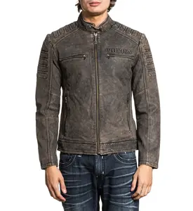 Affliction Men's Faux Leather Jacket Iron Head
