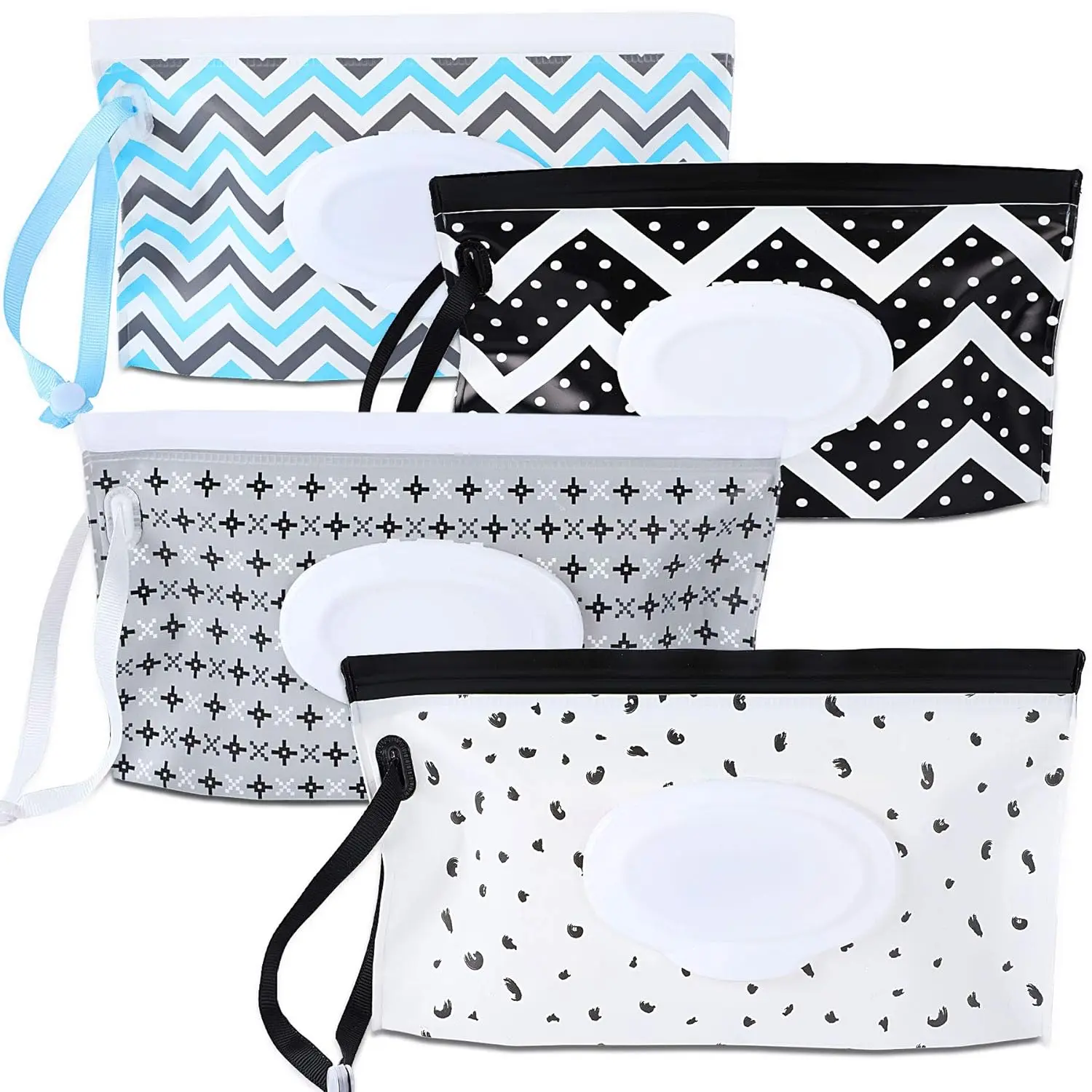 4 Pack  Wipe Dispenser, Portable Refillable Wipe Holder,  Wipes Container, Wipe Dispenser,  Travel Wet Wipe Pouch (Geometric)