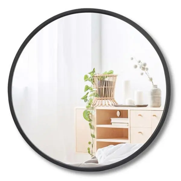 JupiterForce 18" Iron Metal Border Elegant Round Full-View Wall-Mounted Decorative Mirror - Black, Silver Modern Vanity Light for Bathroom, Bedroom Decorative Mirror Art, Room Decor