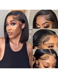 Lace Front Bob Wigs Straight Bob Wig Human Hair 13x4 HD Transparent Lace Front Wigs Pre Plucked With Baby Hair 180% Density Human Hair Short Bob Wigs For Black Women