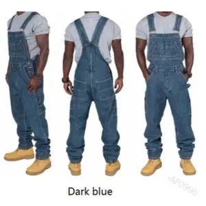 Men's Cowboy Siamese Multi-Pocket Jeans Overalls Suspenders