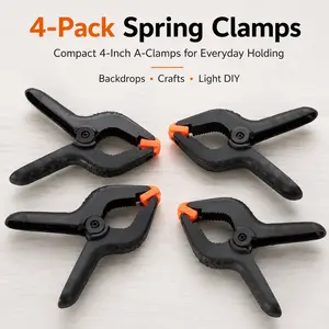 4-Pack 4-Inch Plastic Spring-Loaded Spring Clamps, Strong-Grip A-Clamps with Swivel Jaw Pads for Backdrops, Light Woodworking Projects fathersdaygift