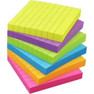 6 Pads Lined Sticky Notes 3x3 Sticky Notes with Lines Self-Stick Note Pads 6 Bright Multi Colors,100 Sheet/Pad