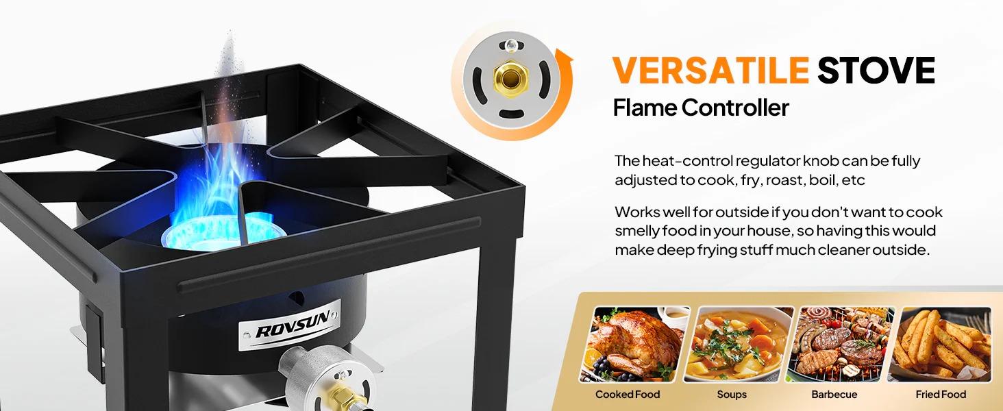 [TOP RATED - FLASH SALE] ROVSUN 1-Burner 100000 BTU Camping Propane Stove with Foldable Side Shelf