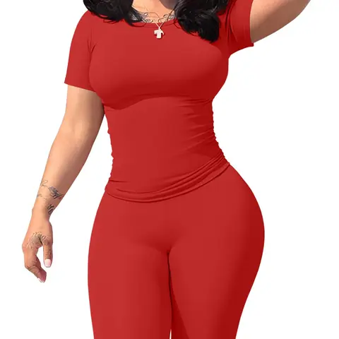 Women's Solid Ribbed Crop Top & Skinny Shorts Two-piece Set, Casual Sporty Set, Breathable Sporty Outfits, Casual Cozy Breathable Two Piece for Daily Outdoor Wear, Ladies Clothes for Spring & Fall, Casual Gym Wear, Yoga Activewear, Athletic Set