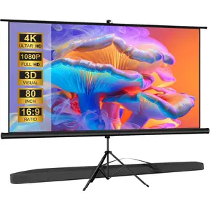 Outdoor Projector Screen with Stand Tripod, Indoor Pull Up Portable Projector Screen, 80 INCH 16:9 Adjustable Projection Screen with Carry Bag for  Theater Backyard Party Movie Nights
