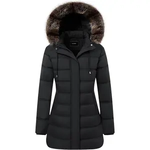 Women's Winter Waterproof Long Puffer Jacket with Detachable Hood