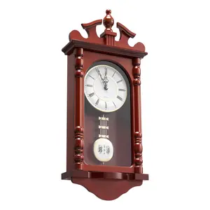 Spring new arrivals Grandfather Clock Vintage Pendulum Wall Clock 23.2 in with Quartz Movement