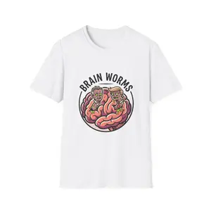 Men's Knit Cotton Short-Sleeve Round Neck Ribbed Tee - Smooth, Soft, Breathable Streetwear Casual T-Shirt with Quirky Creepy Brain Worm Prints