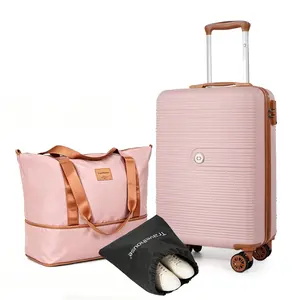 Travelhouse 3-Piece Hardside Spinner Carry on Luggage Set with TSA Lock and Travel Bag,Pink