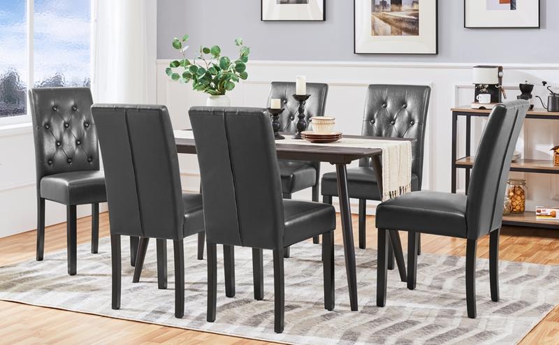 Yaheetech Faux Leather Dining Chairs, Button Tufted Dining Room Chairs with Rubber Wood Legs, Mid-Century Accent Dinner Chair for Living Room/Kitchen