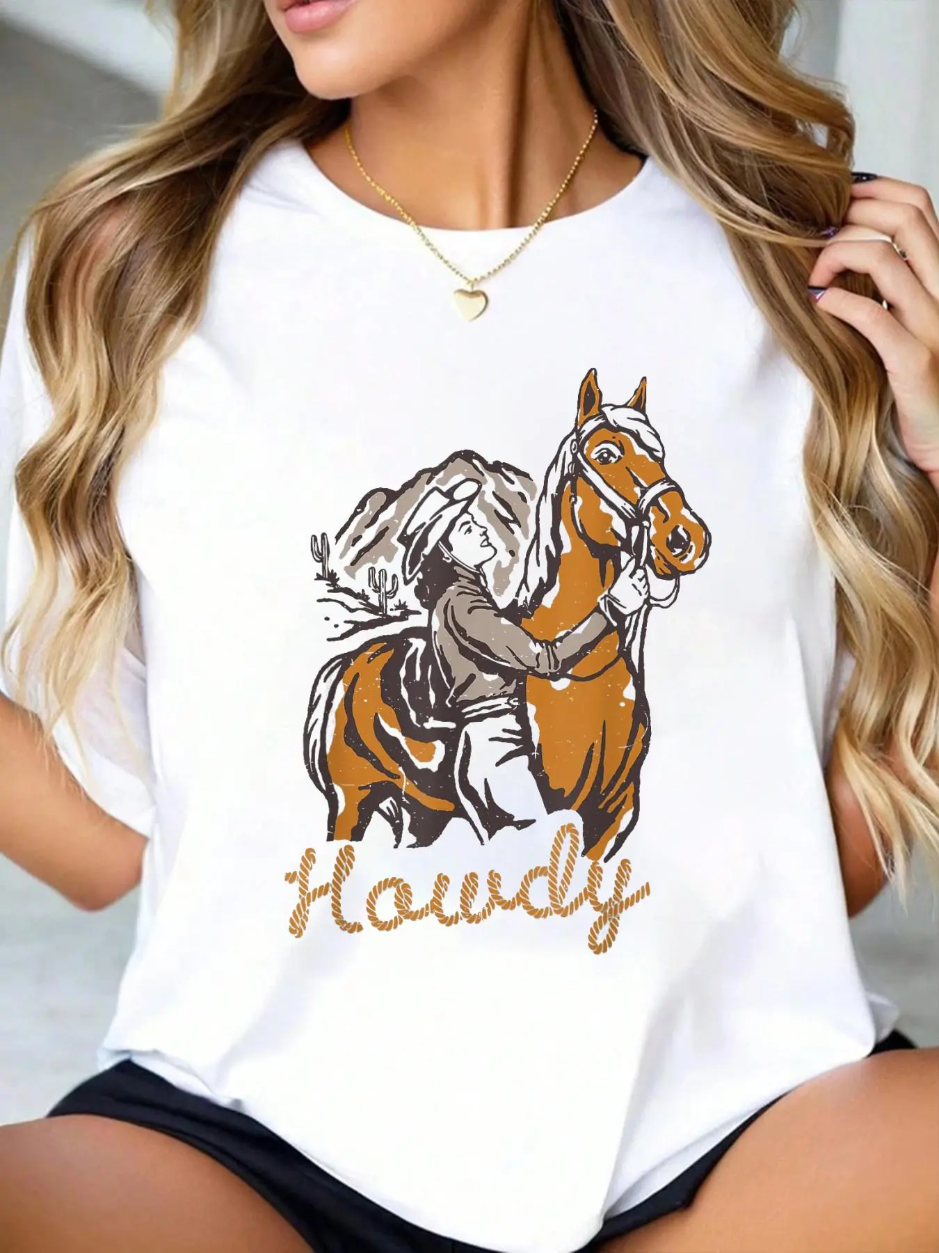 100% Cotton T shirts Vintage White Howdy Rodeo Western Country Southern Cowgirl T-Shirt Breathable & Comfort Fit Tee Women,Short Sleeve Crew Neck Top for All Seasons,Graphic Tees Women Tops