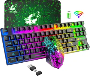ZIYOU LANG T87 2.4GHz Wireless Gaming Combo: Rechargeable Rainbow LED Backlight Keyboard, 2400 DPI Mouse & Bonus Mouse Pad, Anti-Ghosting for PC