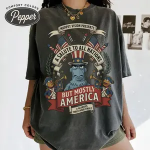 A Salute To All Nations But Mostly America Muppets T-Shirt, Sam The Eagle Patriotic Shirt M
