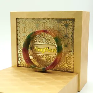 YingMart 48–72mm Jadeite Jade Yellow Green Black Vein Bangle Bracelets Burmese Gift for Her Grandma Mens Feng Shui Mother Sister Personalized Jewelry