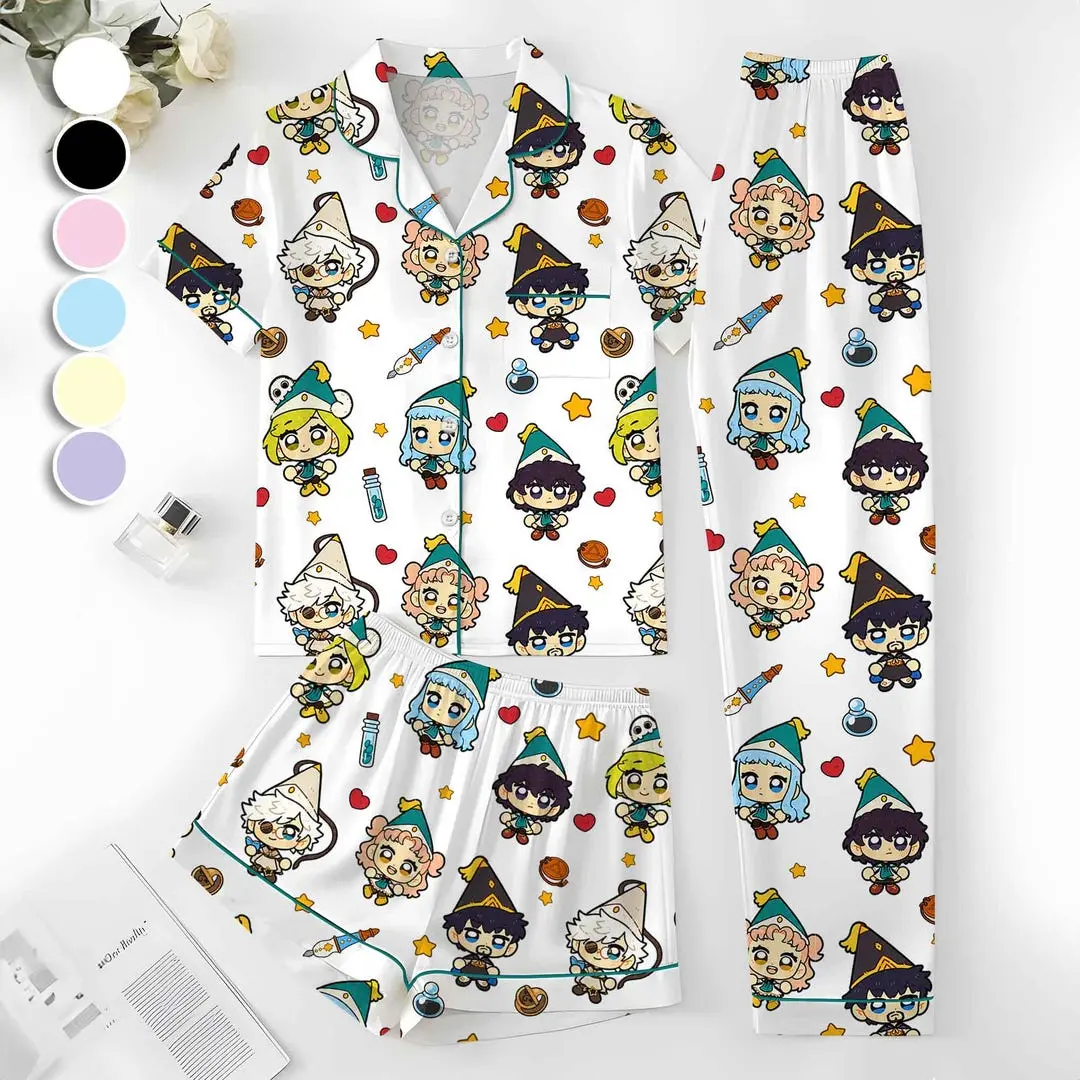 Witch Hat Atelier Satin Pajamas, Anime Inspired Silk Pajama Set, Cozy Manga Sleepwear, Cute Satin Nightwear, Gift for Anime Fans