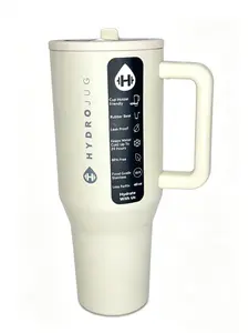HydroJug 40oz Cream Stainless Steel Vacuum Flask, 24H Cold Insulated Tumbler with Handle & Straw, Leakproof, Cup Holder Friendly, BPA-Free for Travel, Gym