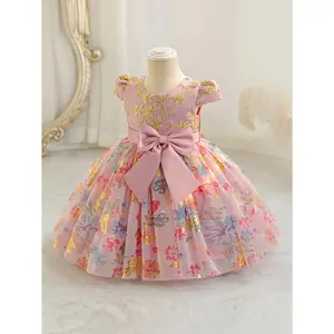 New Dress Halloween Christmas Party Gown Children's Princess Birthday Outfit Baby Bow Puffy Skirt Girls Holiday Baptismal Attire