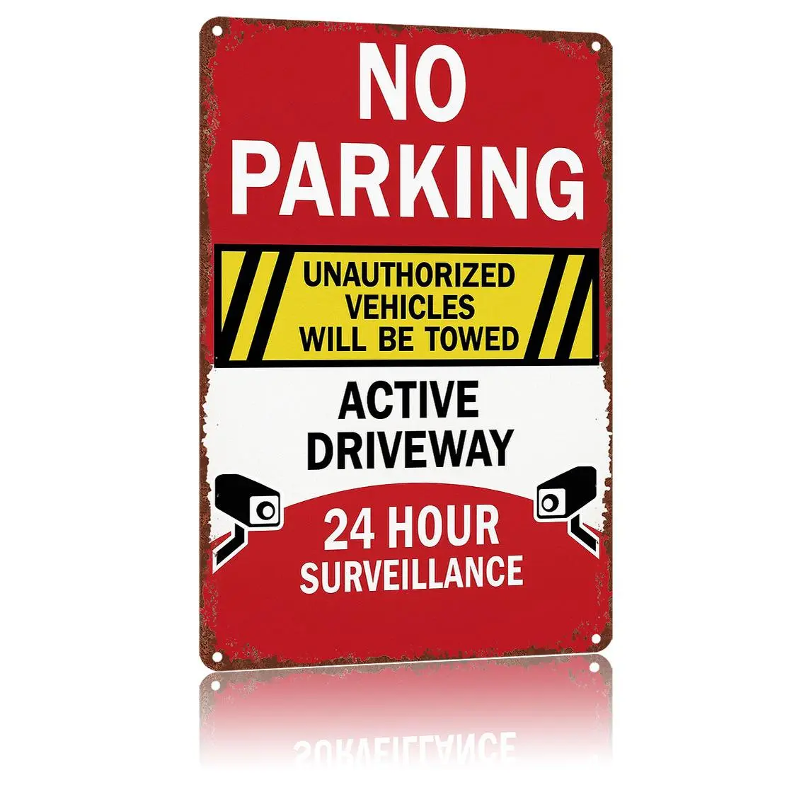 Wall Decor Metal Warning sign "No Parking - 24 Hour Surveillance",8X12Inch High-Definition Print Tin Poster, Weatherproof & Rust-Resistant for Home, Garage, Porch, Durable Wall Art,Aluminum Plaque Gift
