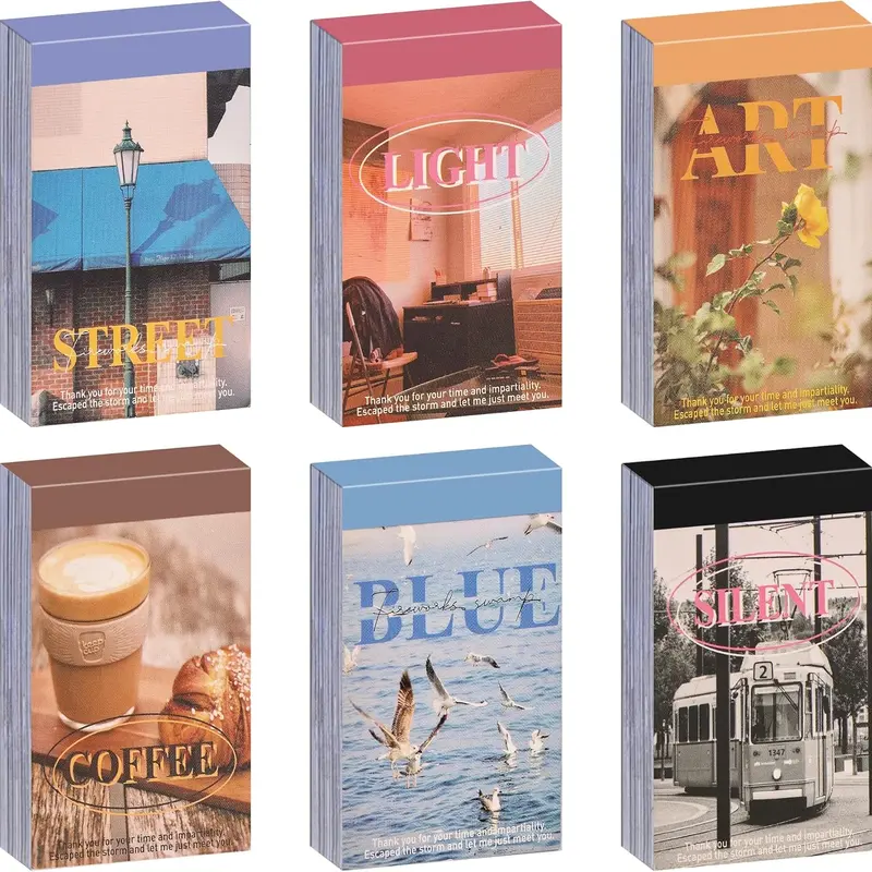 6-Set Vintage Retro Washi Sticker Books (300 Pcs Total) - Scrapbooking Supplies, Gift and Craft Friendly Washi Stickers for Bullet Journal Enthusiasts, Life Stuff, Daily Scenes, Travel Scene Accents