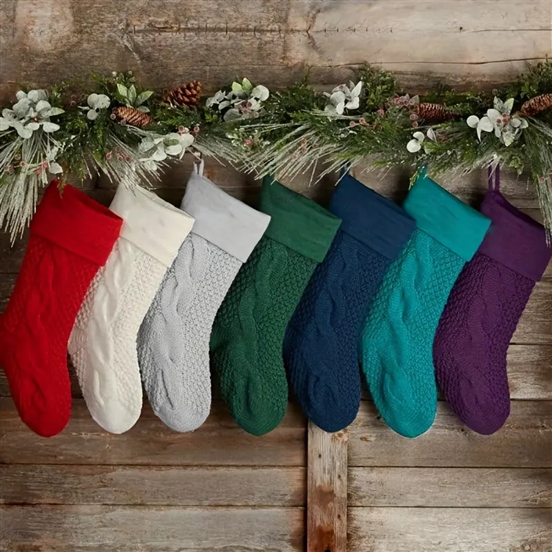 [Christmas Stockings] 1pc Christmas Decorations Acrylic Knit Multicolor Christmas Stockings Other Party Decorations Hanging Bags
