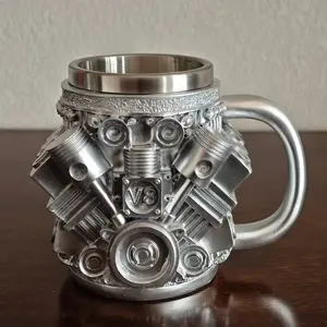 1Pc 3D V6/V8 Engine-Themed Mug -Inspired by mechanical engineering, portable stainless steel coffee mug serves as a cool desktop centerpiece and the perfect companion for your travels. Featuring a three-dimensional engine design