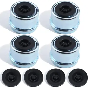 4PCS 1.98" Trailer Hub Cap, Trailer Axle Bearing Dust Cap Cup Grease Cover with 8 Rubber Plugs, Bolt Metal Trailer Axle Wheel Bearing and Hub Dust Caps For Most 2000 to 3500 Pound Axles, Dexter