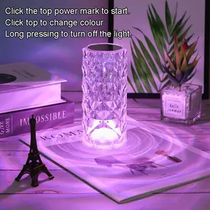 RGB Crystal Table Lamp, 16 different colors LED Rose Diamond Light with Remote & Touch Control, USB Rechargeable Bedside Lamp for Bedroom Living Room  Decor Black Party Decoration camp gear