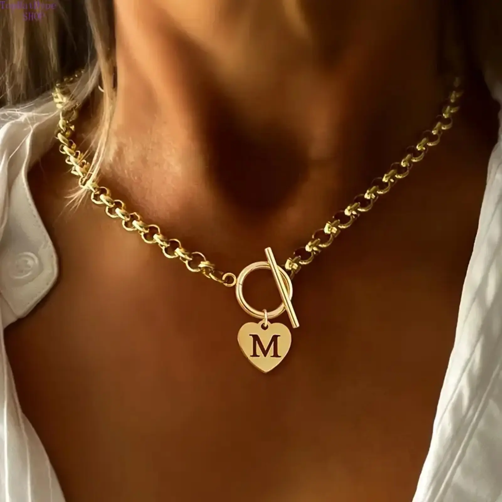 Women's Shiny Gold Personalized Initial Name Plate Letter Necklace - Trendy Exquisite Versatile Costume Jewelry, Party Commemorative Accessory, Christmas Gift, Initial Necklaces, Name Plate Necklace