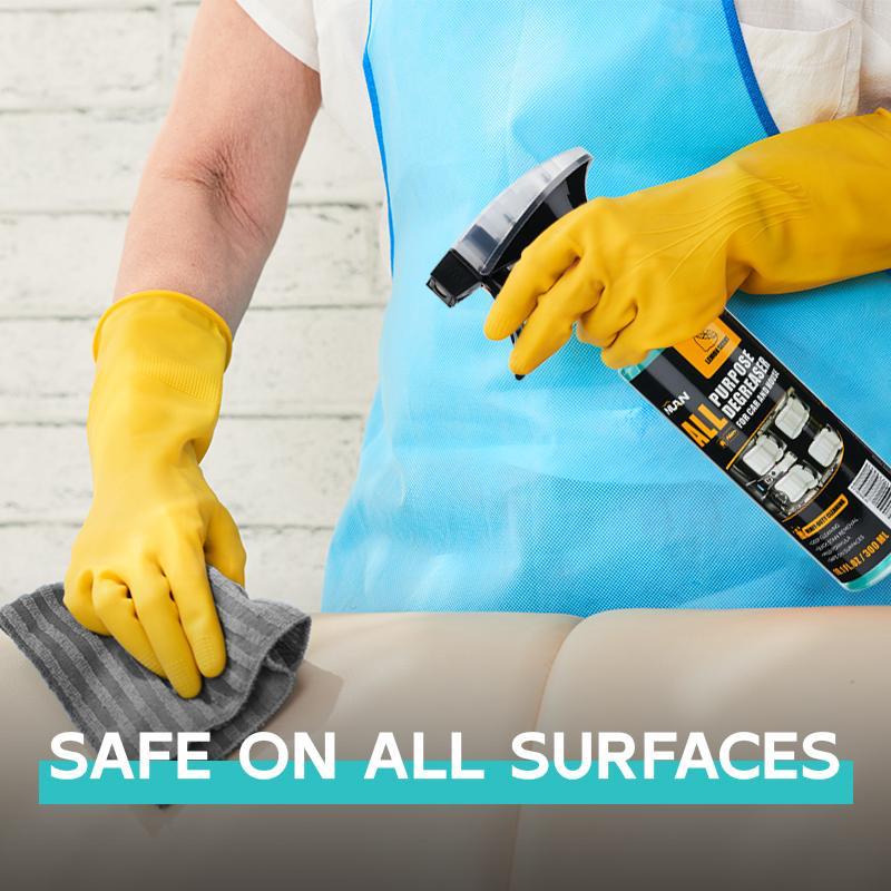 NUAN Multi-Function Cleaner – Car/home use (leather/fabric/plastic), removes tough stains, mild lemon formula, dual nozzles + free towel.