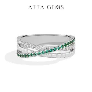 ATTAGEMS Lab-Grown Green Stone & Zircon Unique Design for Women and Men Unisex 925 Sterling Silver Ring Party Couple Ring Gift Trendy Jewelry R366