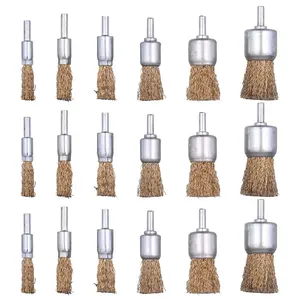 18 Pack Wire End Brush Set, Brass Wire Brush for Drill ,6 Sizes 0.012" Crimped Wire Wheel for Drill 1/4 Inch Shank, for Drill Attachment