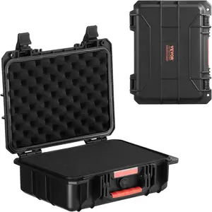 VEVOR Weatherproof Hard Case, Heavy Duty Protective Dry Box Case with Pre-cut Foam, Retractable Pull Handles for Travel, Hunting, Military, Tactical, IP67 Waterproof for Cameras(14.96x11.81x5.51)