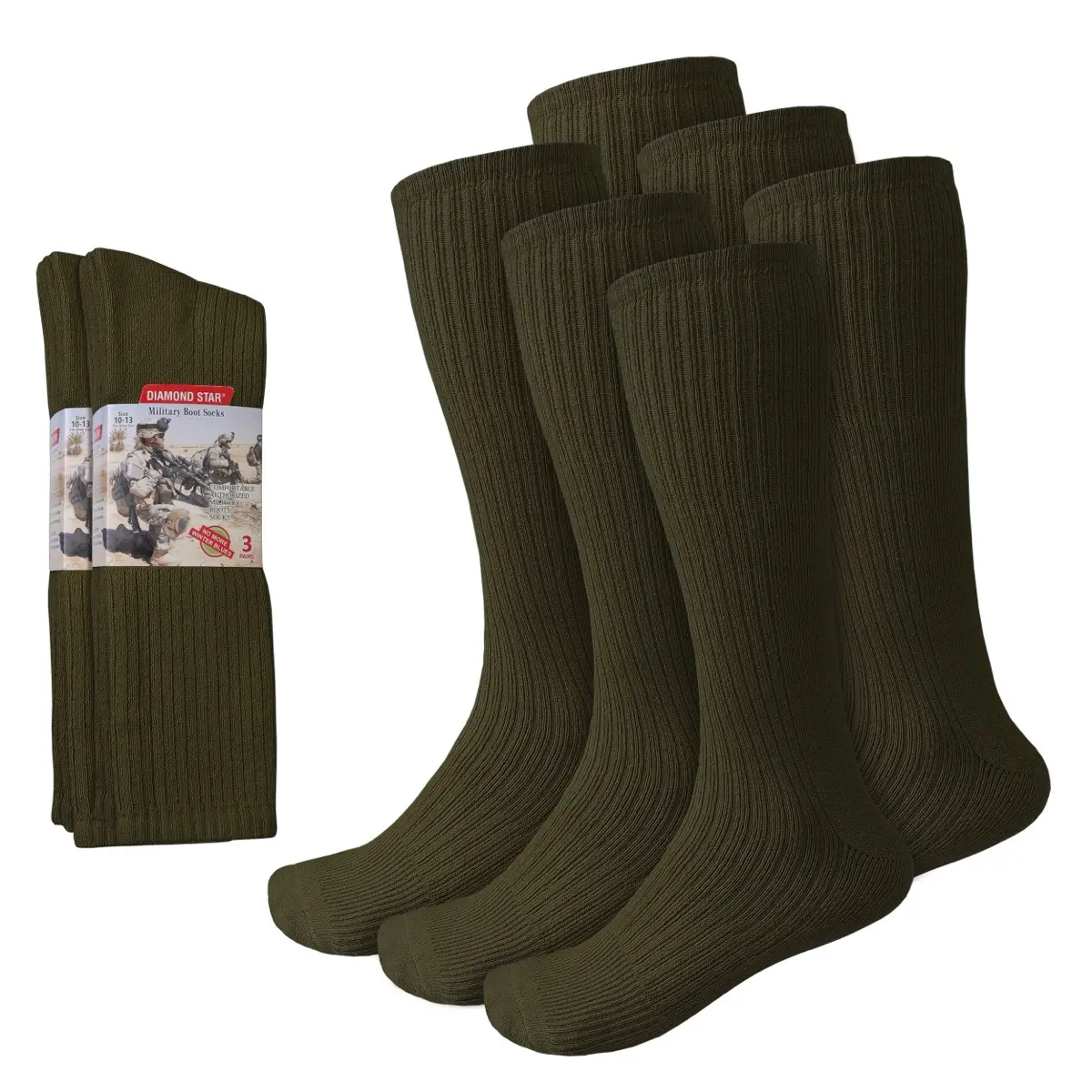 DIAMOND STAR U.S. Military Men's Crew Socks Army Boot Socks Beige Quick Dry Fibers Cotton Suitable for Trekking, Firefighting & Policemen - Prolonged