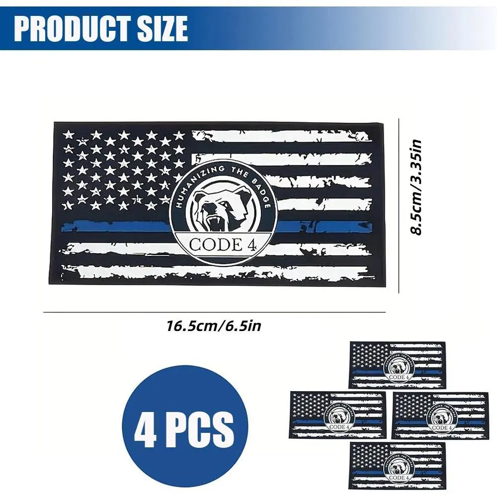 4PCS Thin Blue Line Sticker Code 4, Police Support Sticker American Flag Thin Line Decal, Waterproof Thin Line Flag Stickers Support Law Enforcement for Car Window Laptop, Universal Car Sticker, Vinyl Waterproof Decals, Vehicle Exterior Decoration summerw