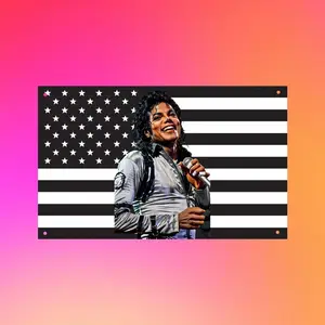 Michael Jackson Black USA Flag, MJ Wall Tapestry, Music Legend Flag, Vintage Pop Icon Decor, Black American Flag Banner