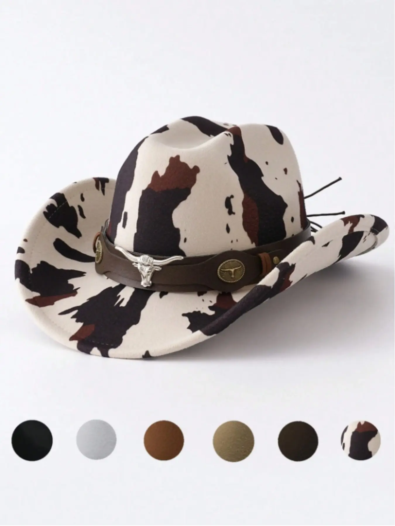 Vintage American Cowhide Faux Leather Cowboy Hat, Western Style Jazz Cap, Casual Loose-Fitting Headwear for All Seasons, Suitable For Outdoor Activities, Unique Pattern, Casual Trendy Hat, Fashionable Hats, Cowgirl Hats