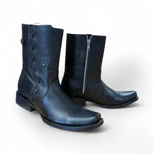 Botas de Piel Punta Dubai Cuadrada Para Hombre Color Negro con Cierre Estilo cuadra