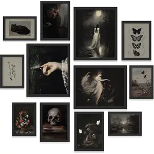 Dark Academia Decor - Victorian Gothic Wall Art Prints, Dark Moody Aesthetic Pictures, Creepy Goth Posters Vintage Gothic Painting for Home Bedroom Decorations (8x10 Unframed)