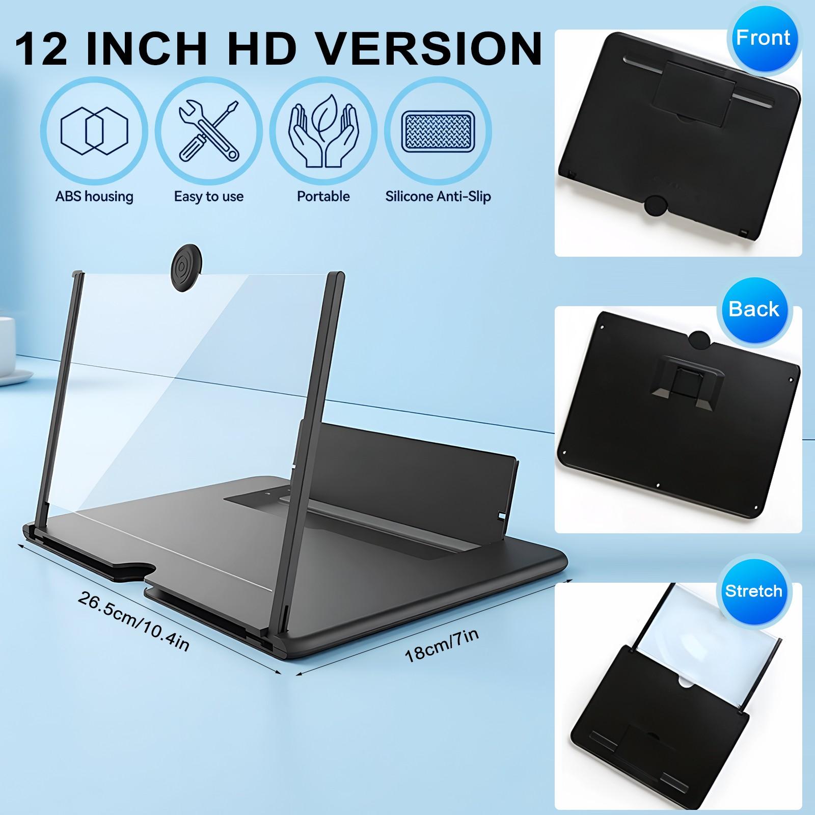 12" Phone Screen Magnifier 3D HD Video Amplifier Foldable Stand Mobile Screen Enlarger for Smartphone Eye Protection