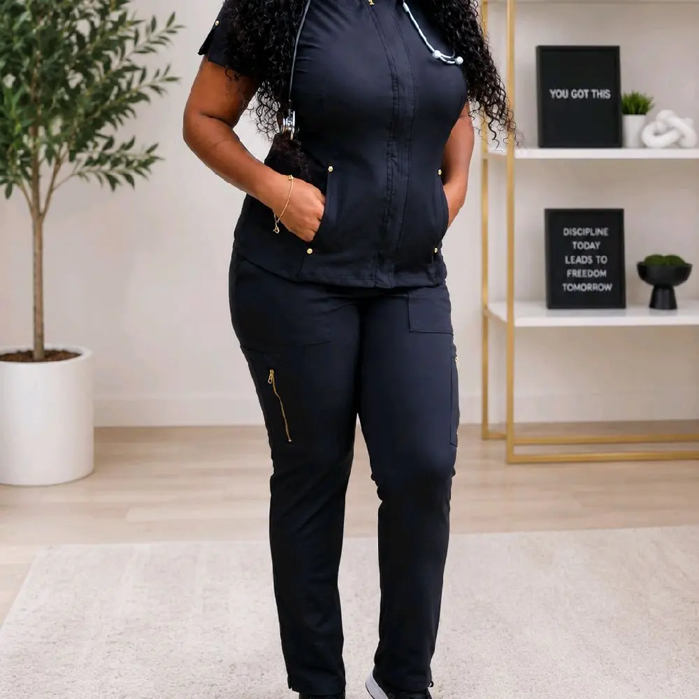 Premium Black Zip-Front Scrub Set – Sleek & Professional