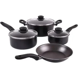 Mainstays 7 Piece Nonstick Cookware Set, Black Aluminium Lightweight