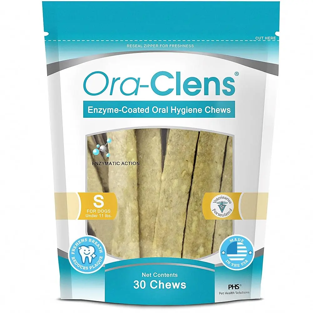 Ora-Clens Small Dog Oral Hygiene Chews - Enzyme-Coated - Cleans Teeth & Freshens Breath - Prevents Plaque & Bacteria - 30 Chews