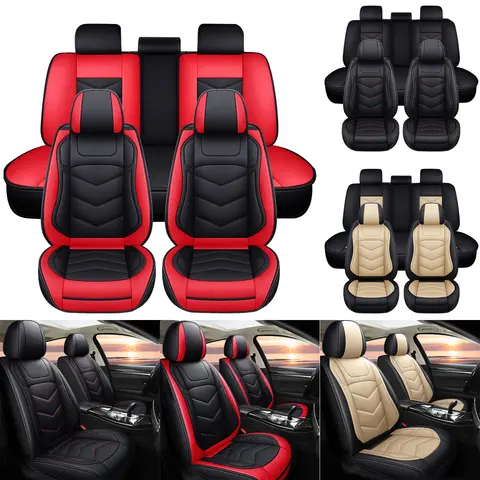 PU Leather Car Seat Covers, Seat Covers Front&Rear Full Set, Car Seat Protectors 5 Seats, Automotive Seat Covers Fit for Most Cars SUVs