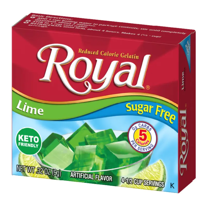 6-Pack Royal Sugar-Free Lime Zesty Ambient Gelatin Powder - Low Calories Custard Pudding & Jelly Mix, Keto Friendly Bulk Wholesale Guilt-Free Dessert, .32oz Healthy Pantry Staple, Party Side Snack (Contains Gelatin)