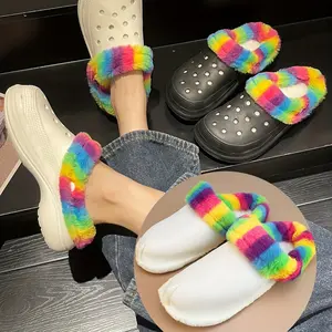 Two pairs of women's colorful fleece-lined sandal insoles - soft cushioning lining, available in multiple colors.