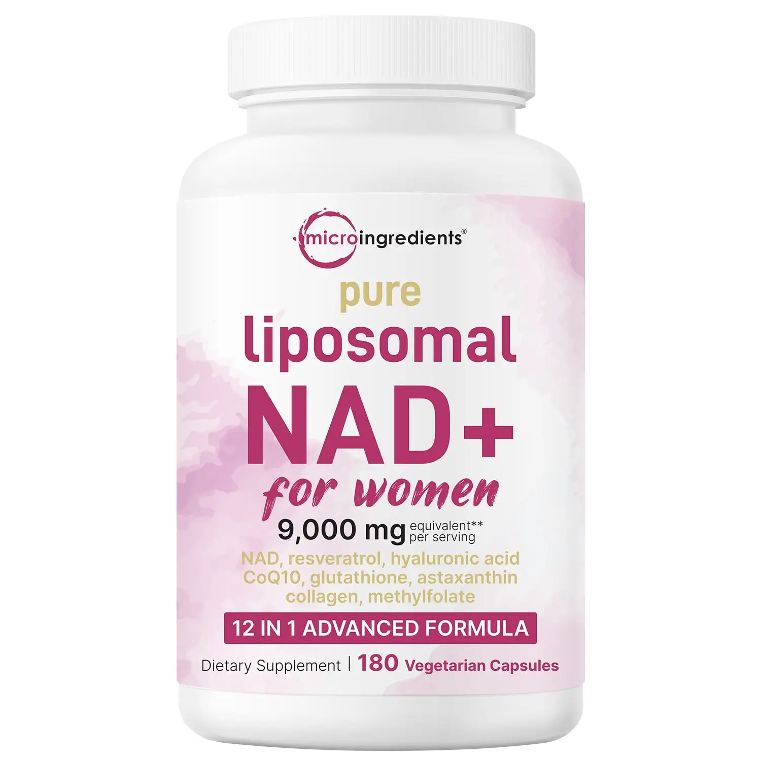 Micro Ingredients Pure Liposomal NAD+ for Women 9,000mg Equivalent, 180 Veggie Capsules