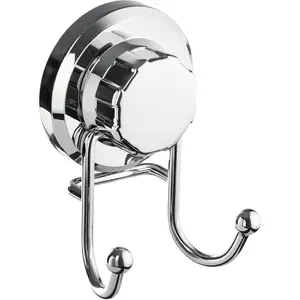 Suction Cup Hook for Shower, Stainless Steel Bathroom Suction Towel Hooks Hanger, Organizer for Towel, Bathrobe and Loofah, Includes Optional No Drill Adhesive Mount for Inside Shower, Chrome
