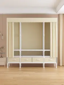 Light Yellow Portable Wardrobe — 3 hanging rods + 4 drawers + 6 shelves + lid panel