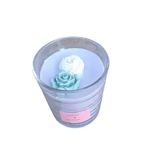 Lavender & Rosemary Scented Candle with Floral Design in Clear Container